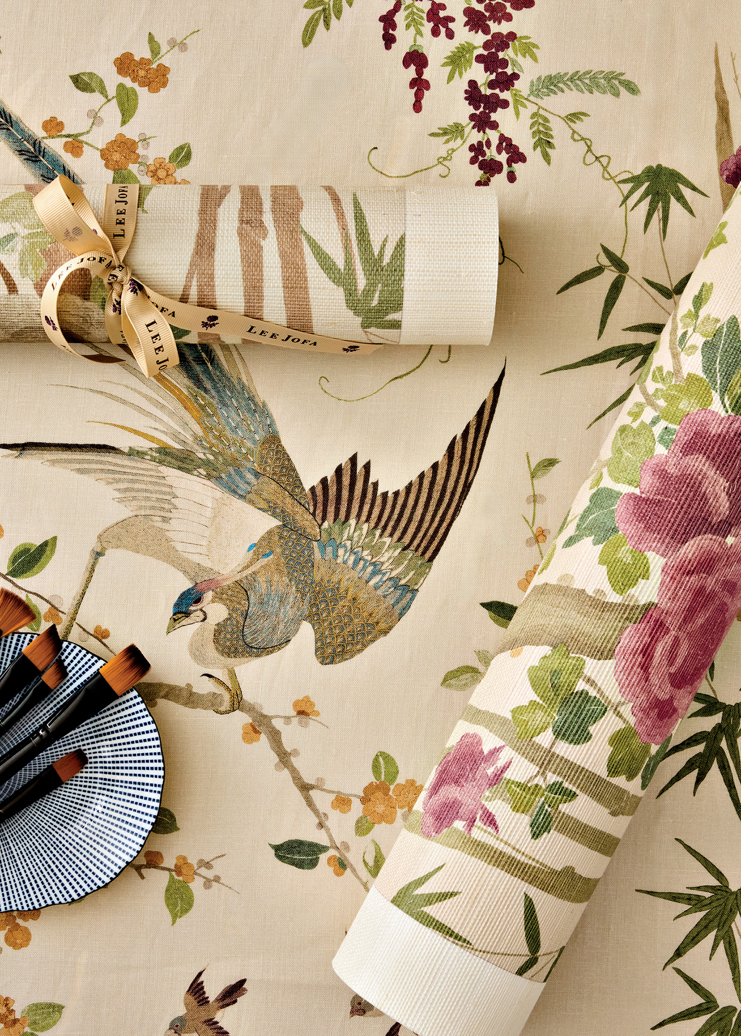romantic textile pattern with a bird and flower motif