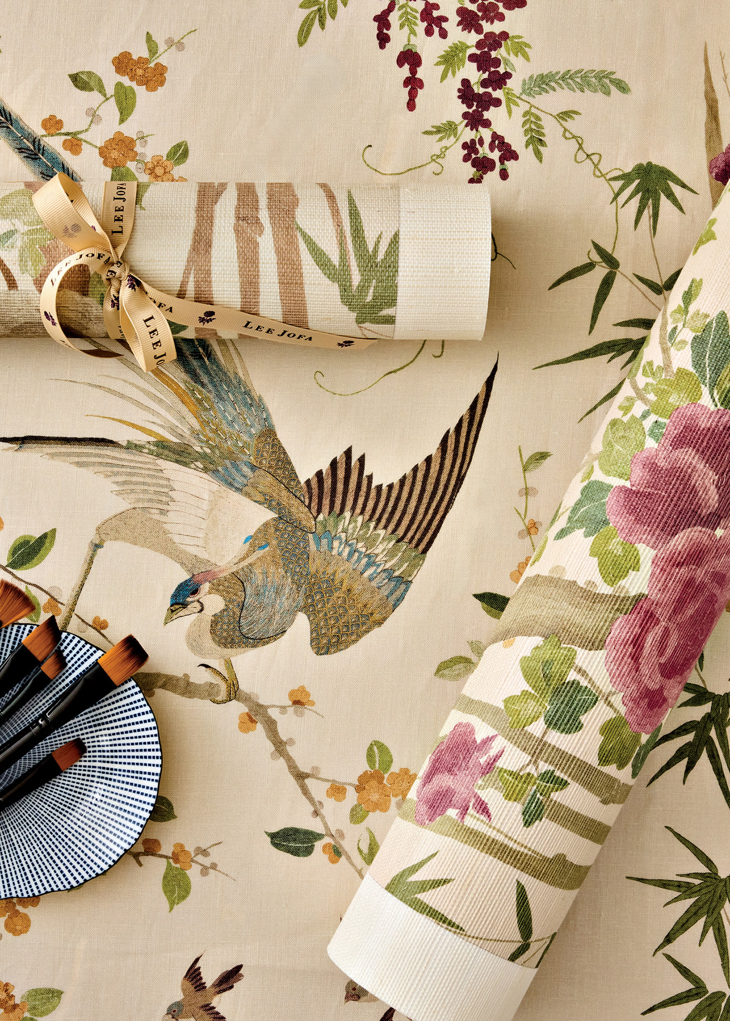 romantic textile pattern with a bird and flower motif