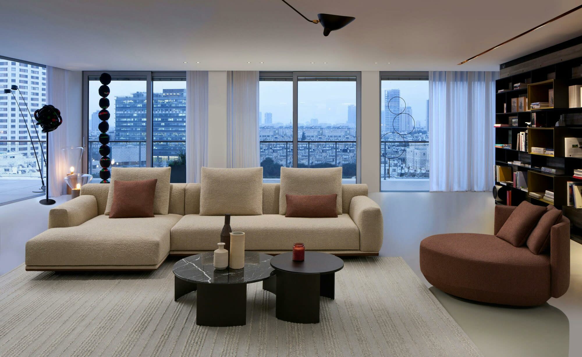 a living room with a couch and coffee table