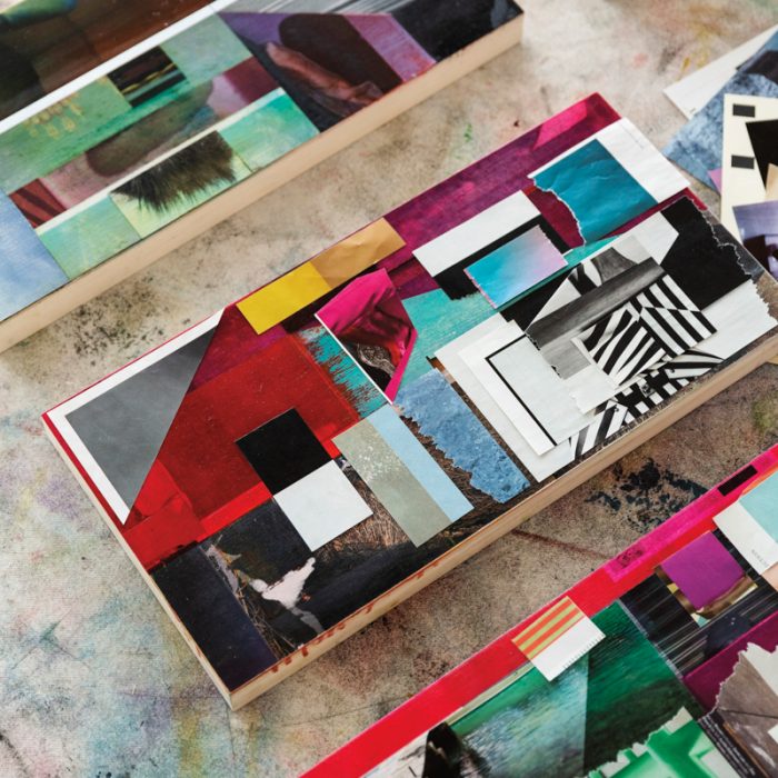 Teresa Booth Brown uses collage and paint to create color artwork.