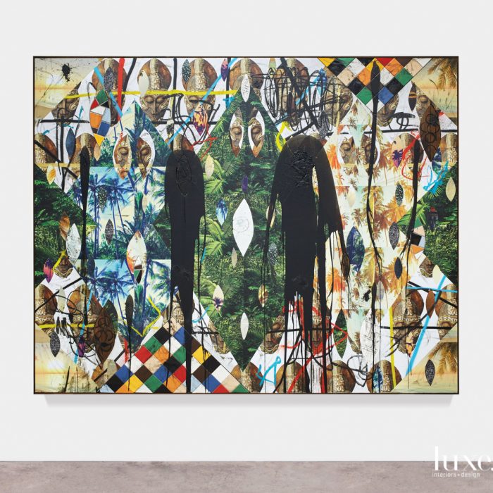 multicolored artwork with two shadowy beings at the Aspen Art Museum