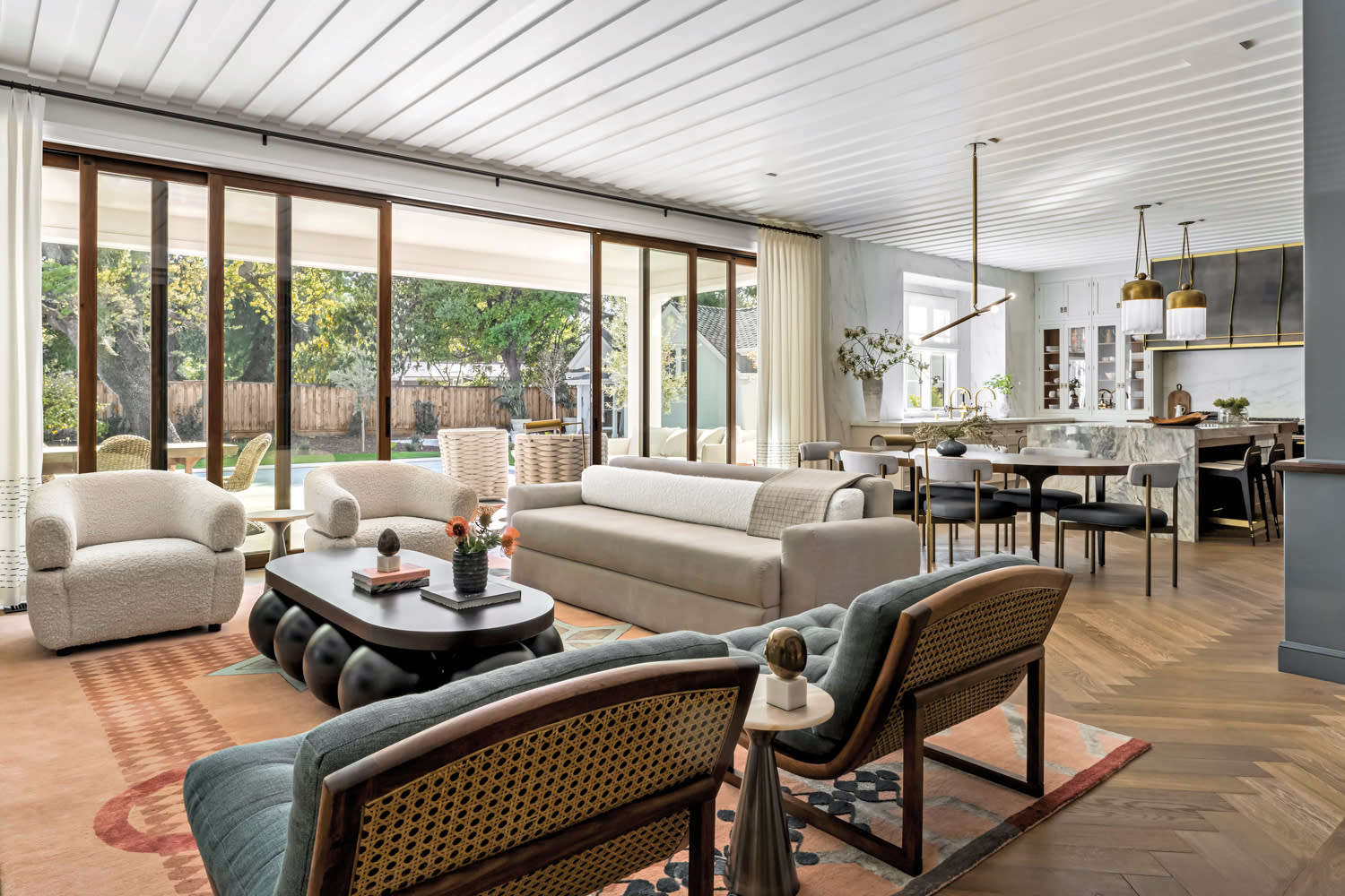 A family room looks out onto the garden.