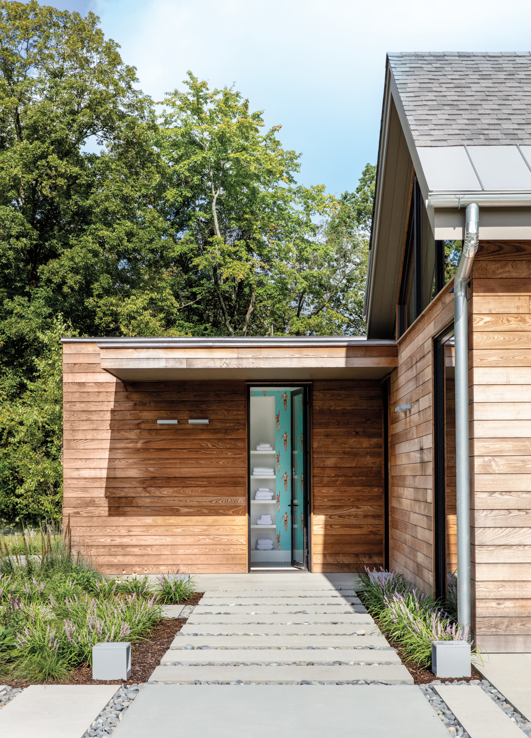 wood siding exterior of an upstate New York pool house