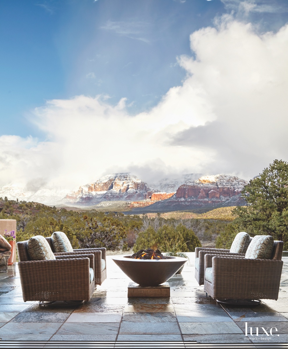 transitional terrace outdoor sitting area fire pit sedona lot