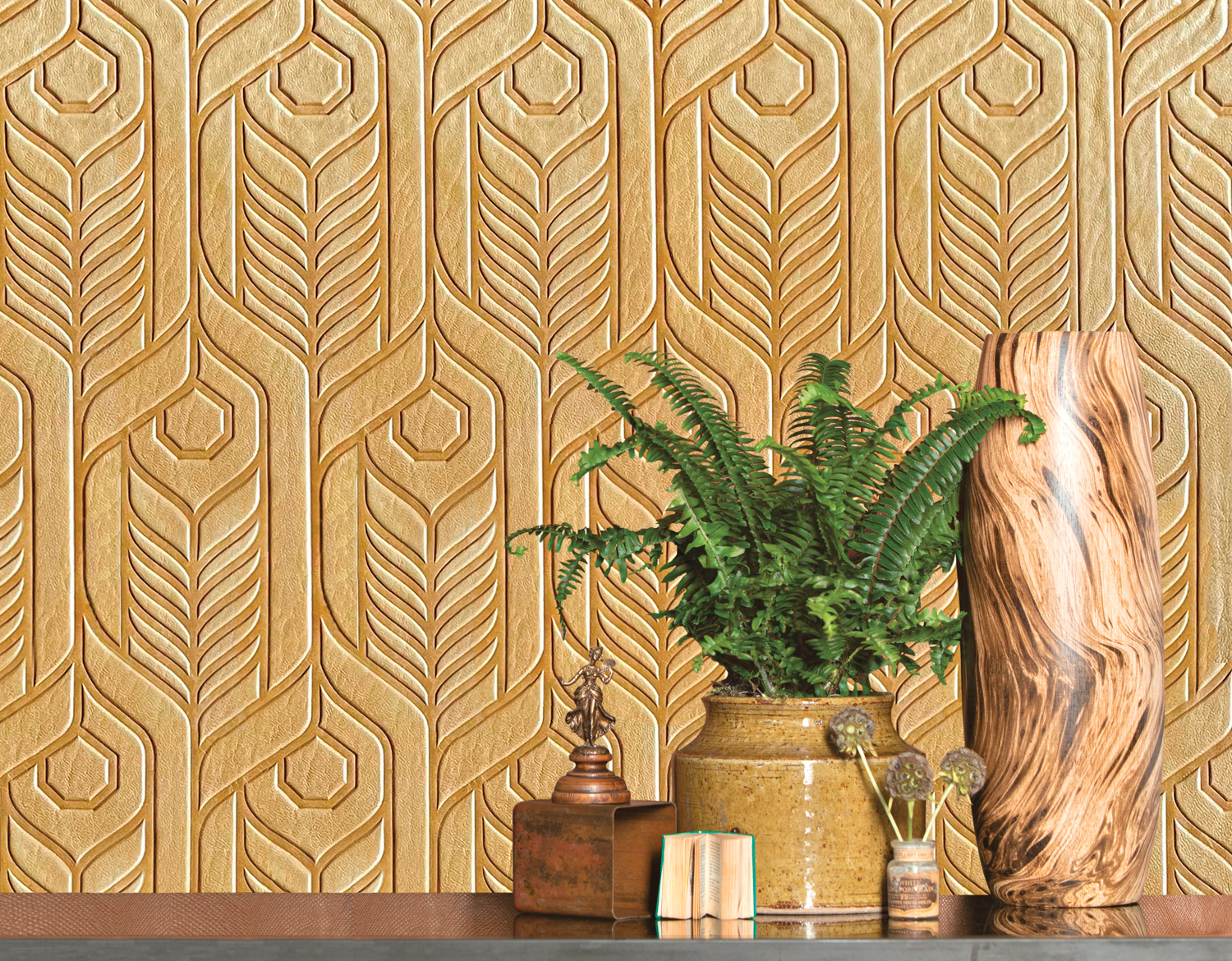 tan wallcovering with plant