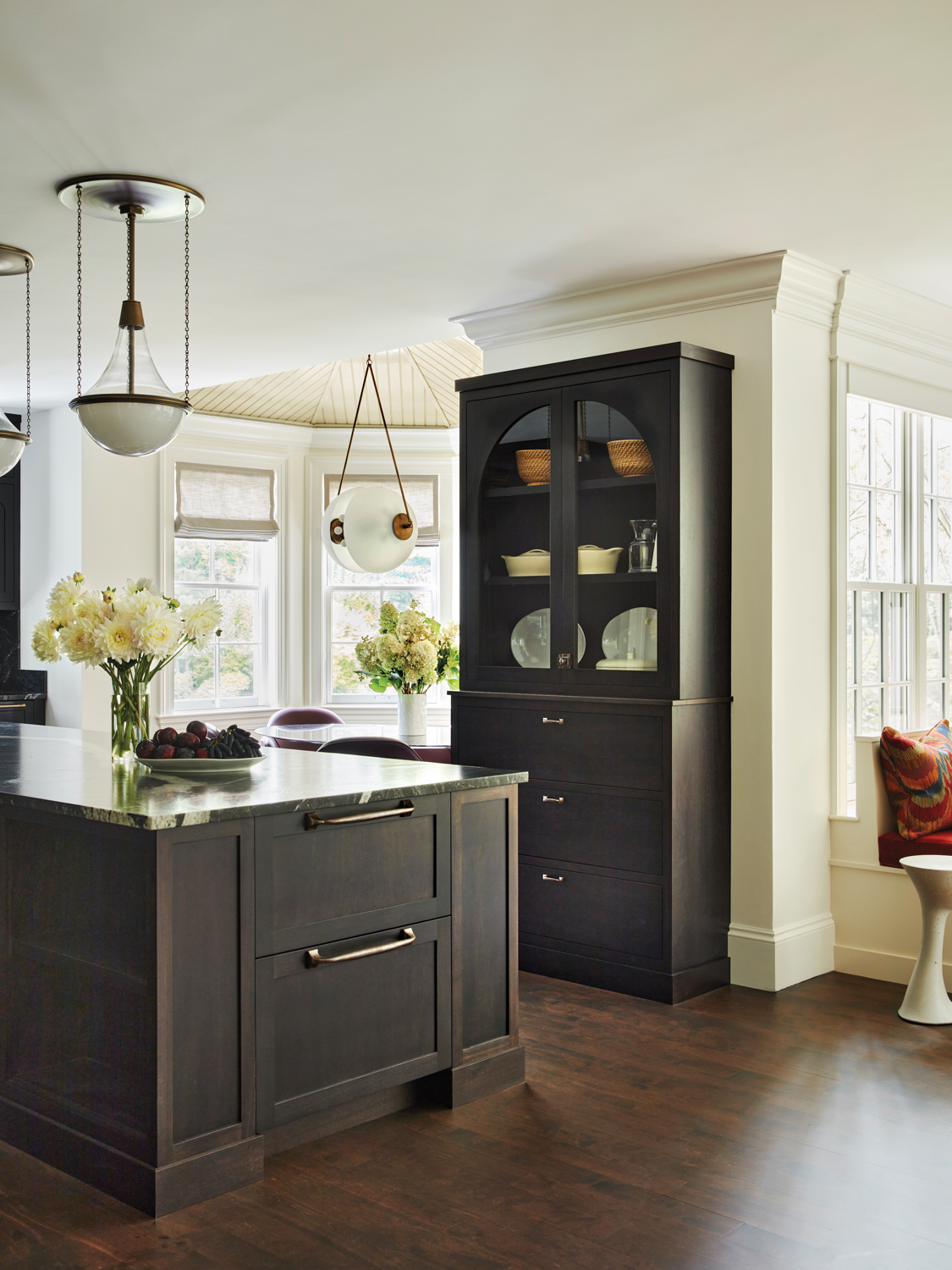 kitchen island and built-in hutch