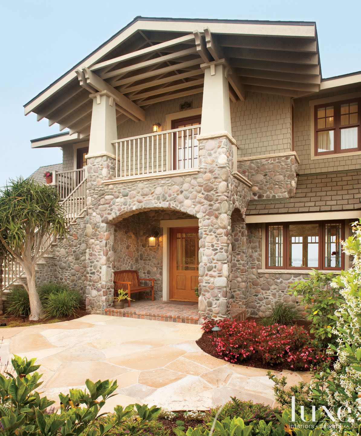 Transitional Cottage-Style Exterior with Outdoor Staircase | Luxe ...