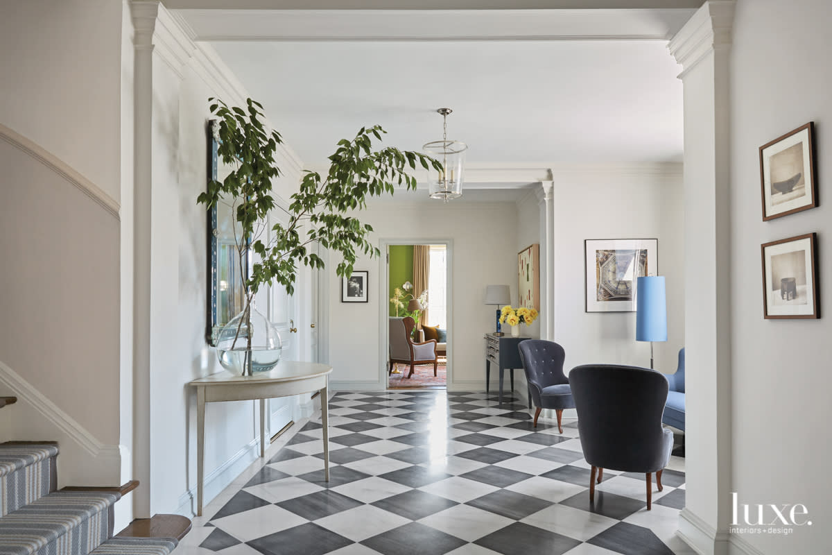 black-and-white tile indoor entry