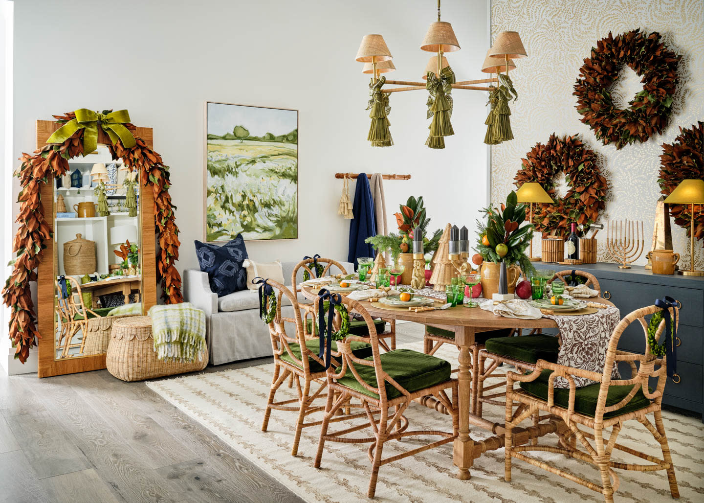 dining room with a holiday tablescape