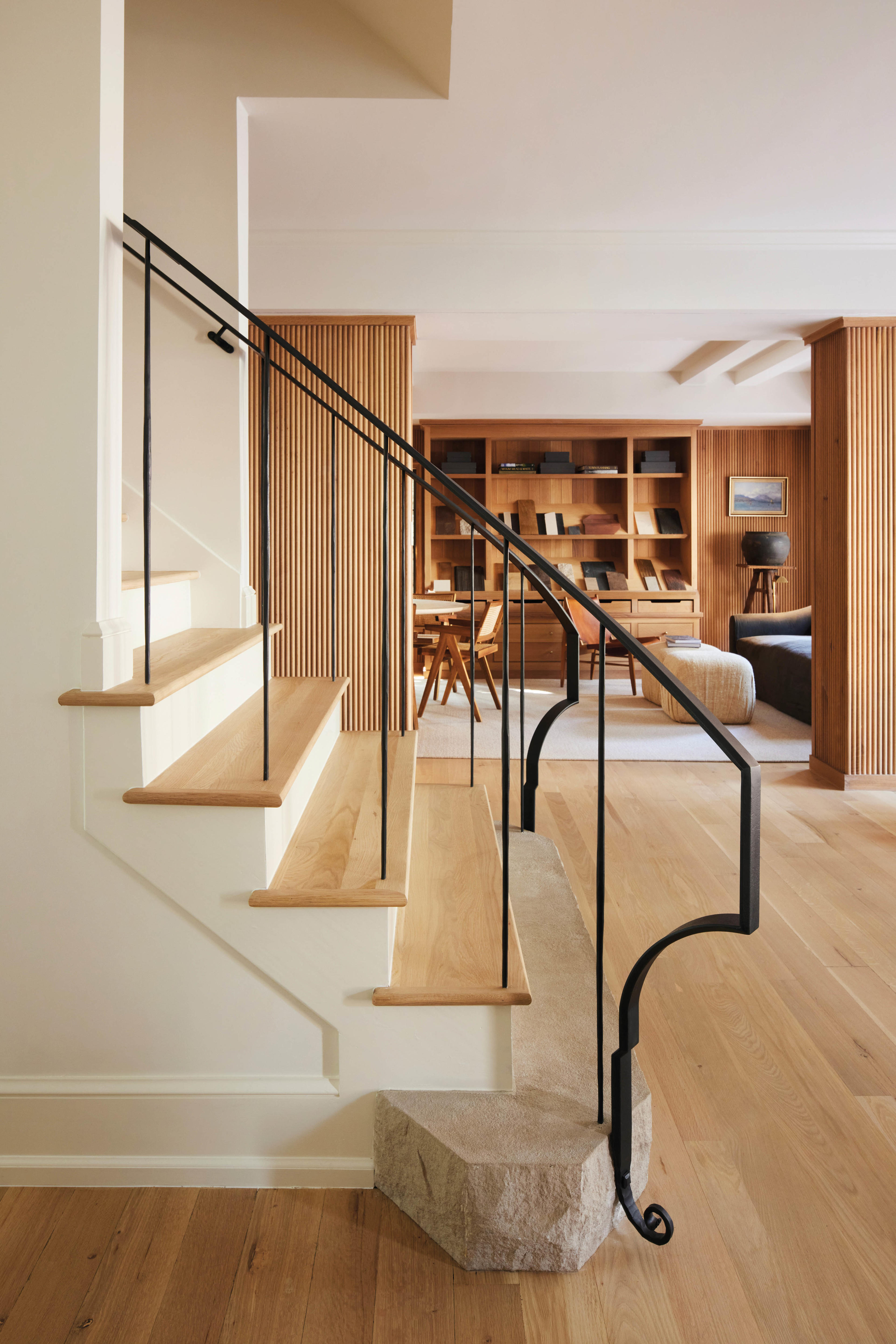 detailed stair railing in a contemporary home