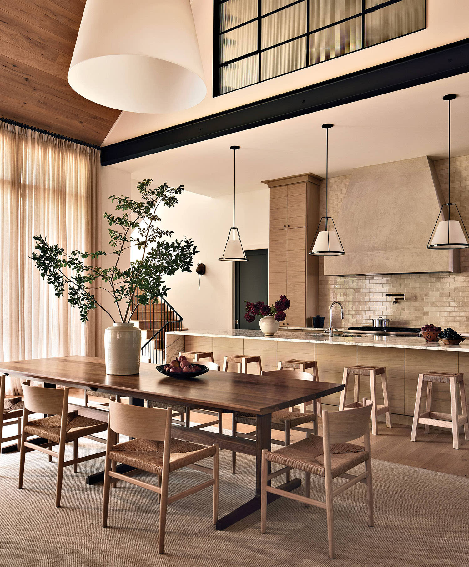 contemporary, warm dining room in a Georgia lake house