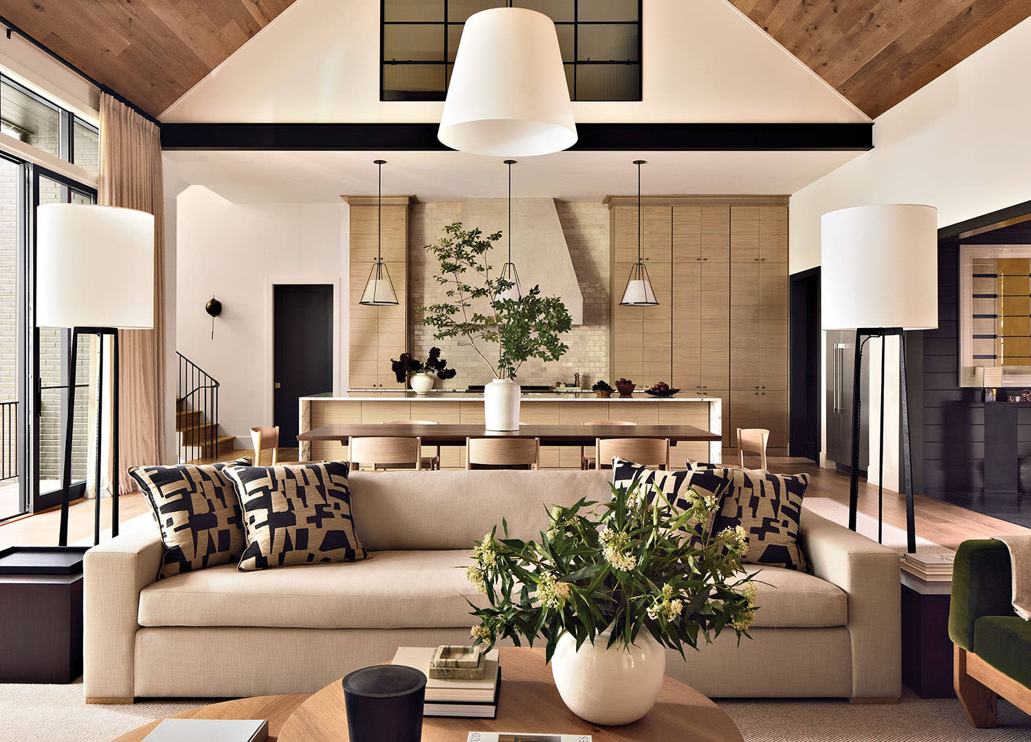 contemporary living room with white oak millwork 