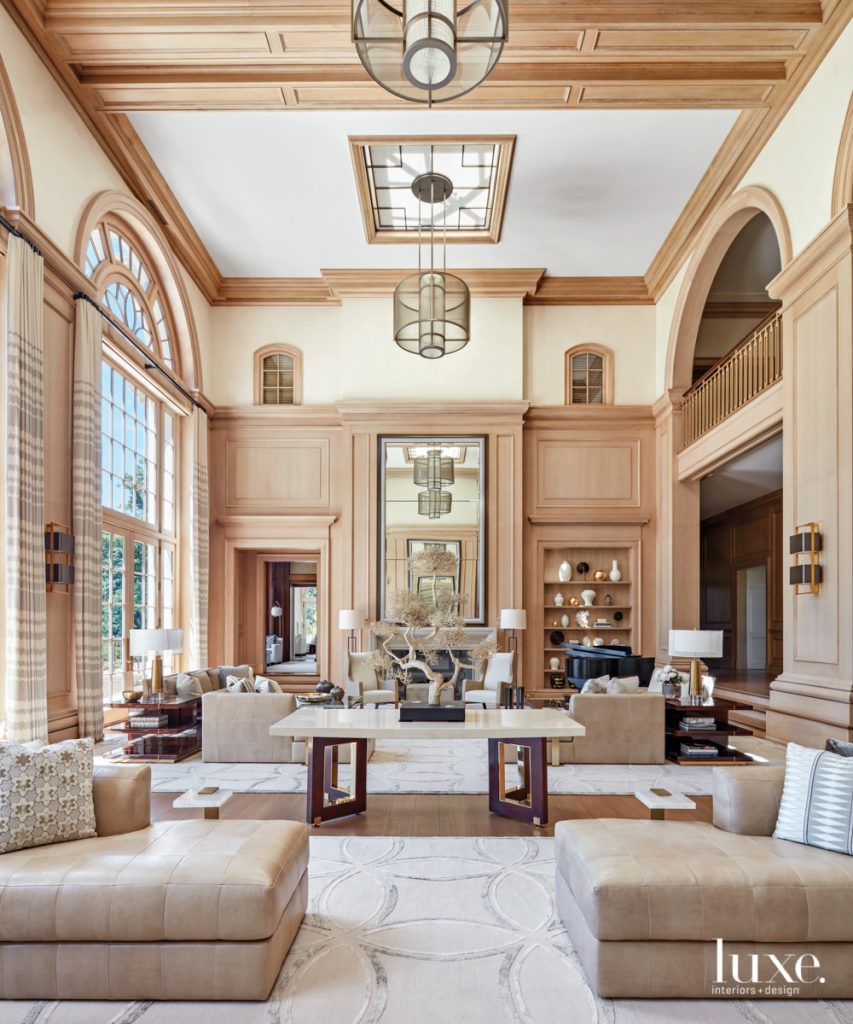 rift-sawn white-oak wood paneling living room