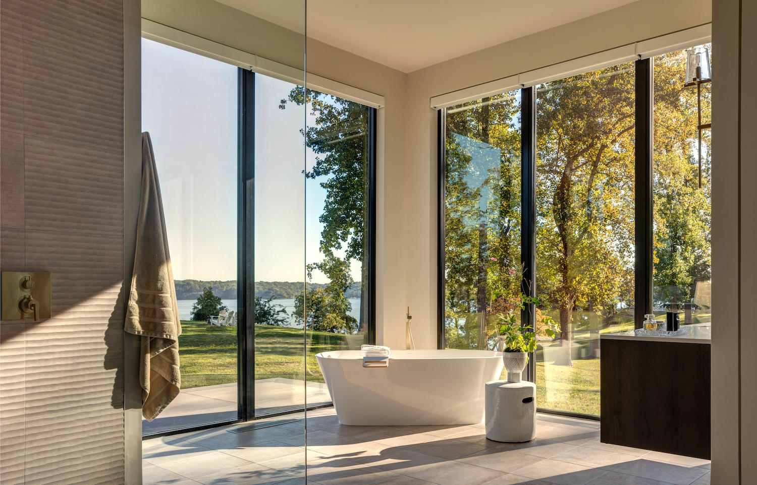 freestanding bathroom tub with a view