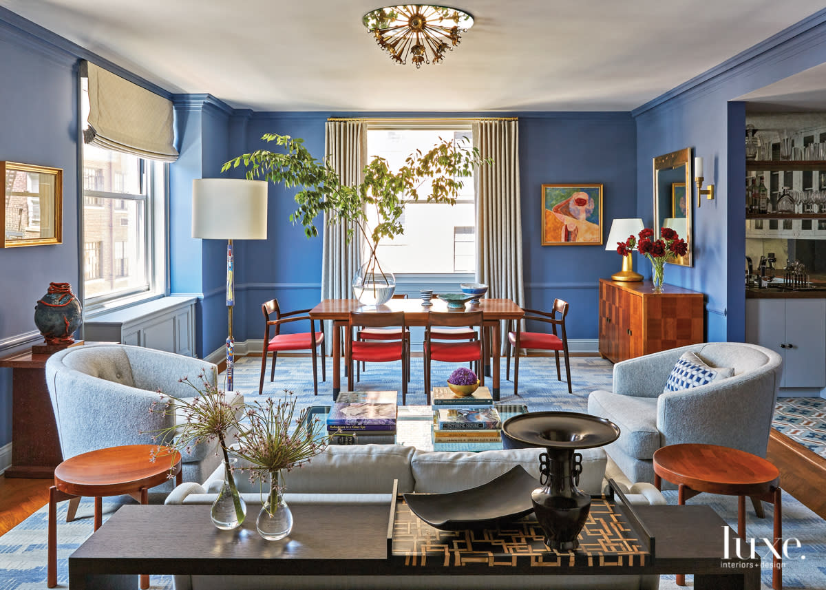 lounge space in blue dining room