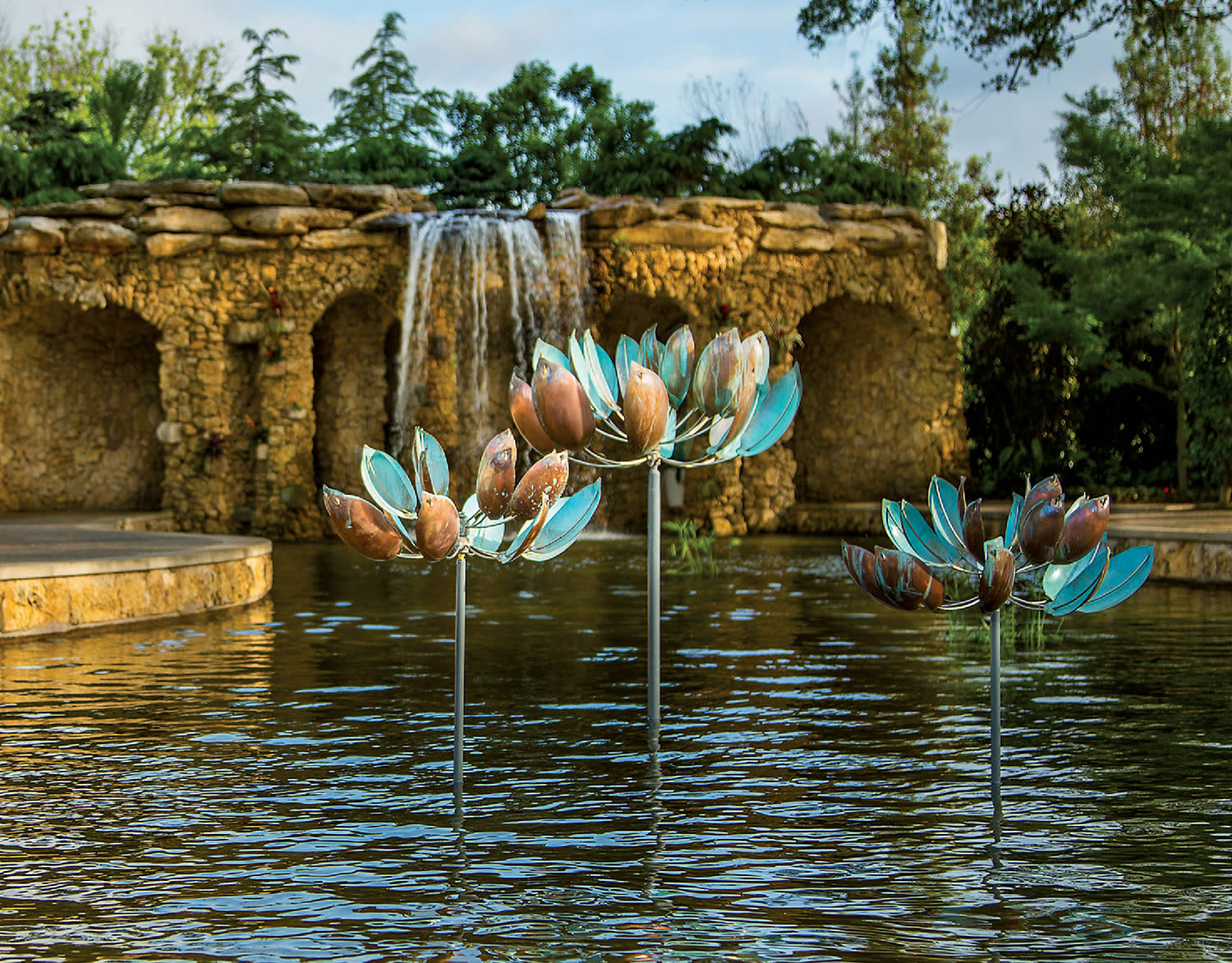 Lotus sculptures in a fountain