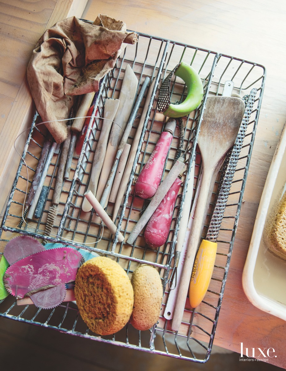 Jami Porter Lara uses a range of tools to sand her vessels, which are made of clay she hand-digs from an arroyo.