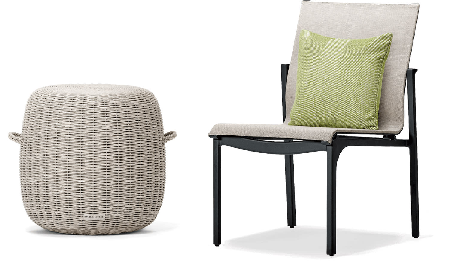 Juno Stool in Pebble Beach and Miles Side Chair