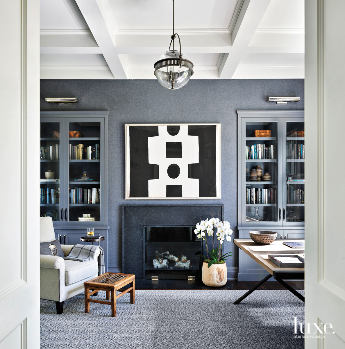 colorful office with gray flannel wallcovering