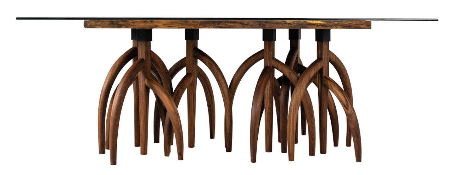 wood table with multiple sets of legs