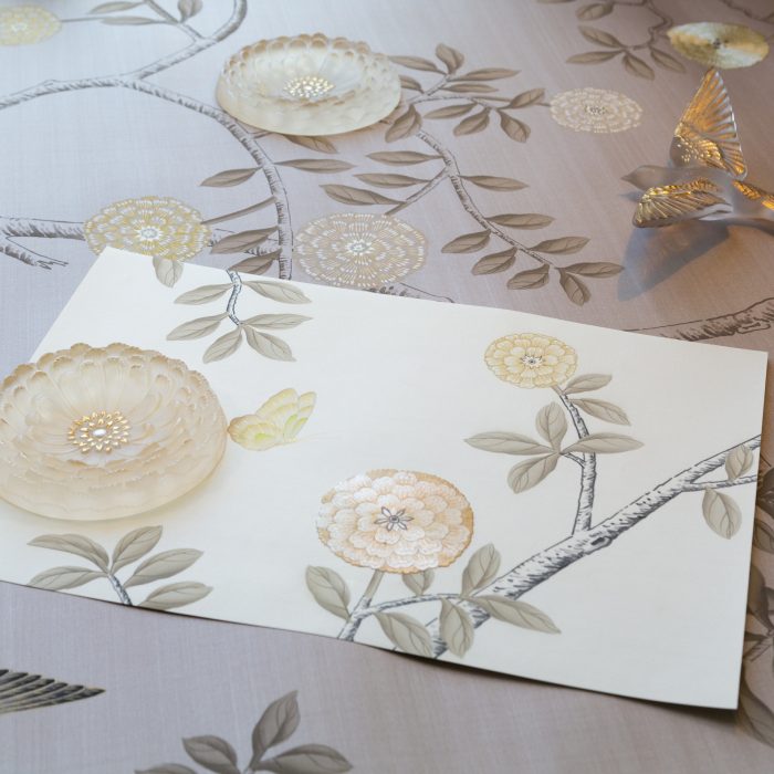 A Fromental wallcovering gets a Lalique crystal finish.