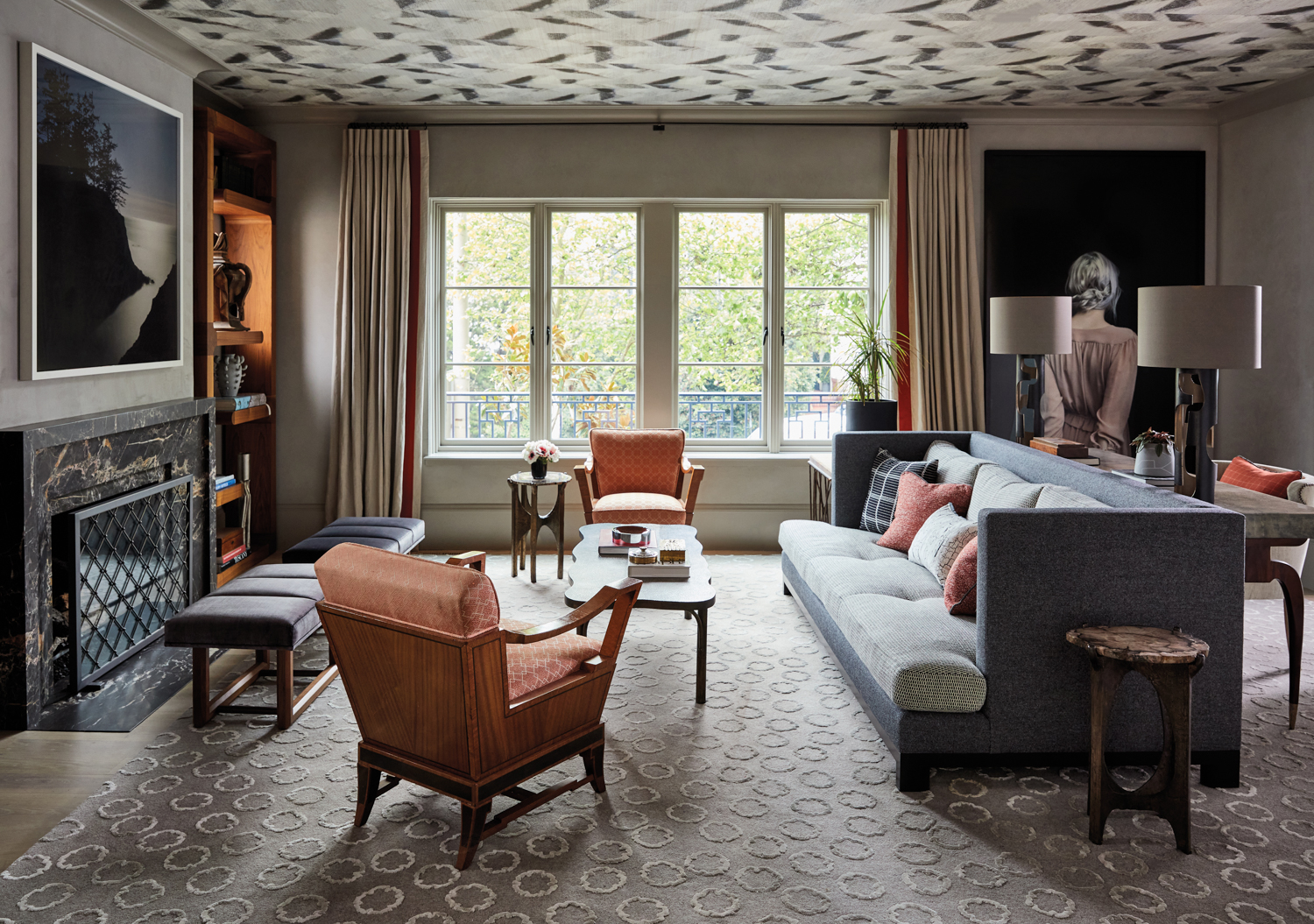 Moody colors in modern living room with todd hido artwork