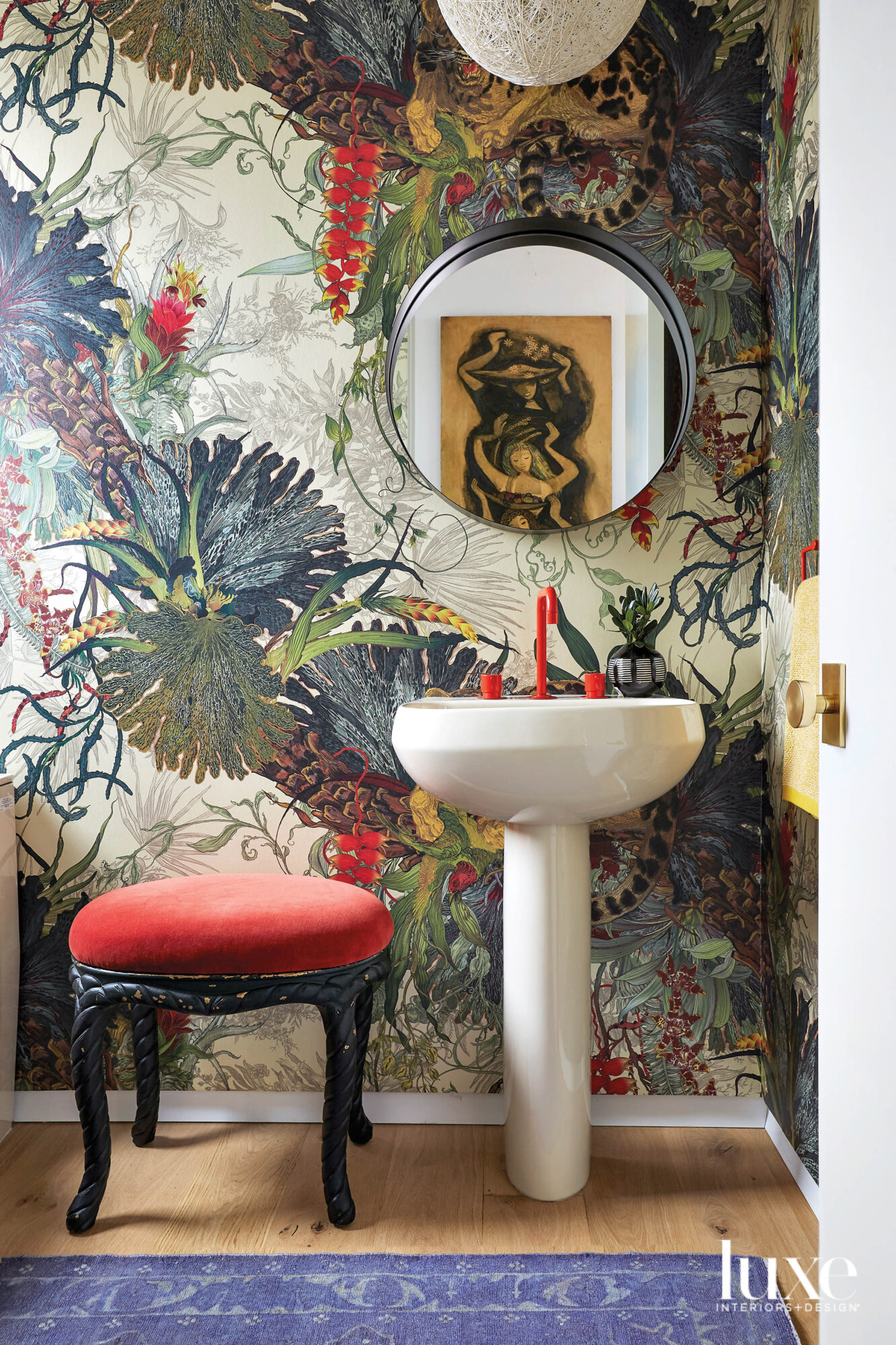 botanical wallpaper colorful bathroom