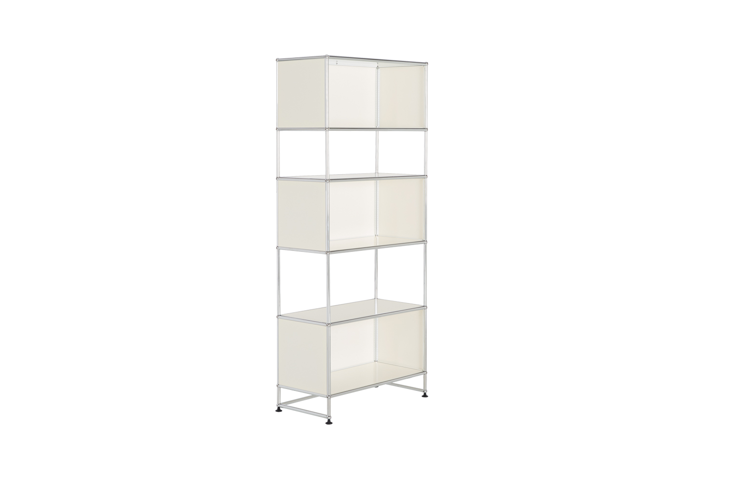 tall grey and white bookshelf