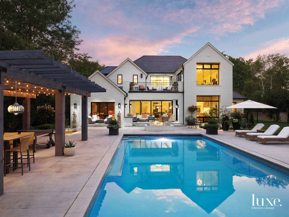 transitional exterior and pool of a Denver home