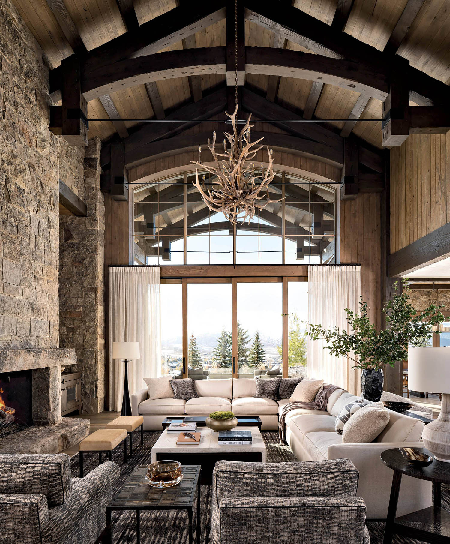 great room of a rustic mountain cabin