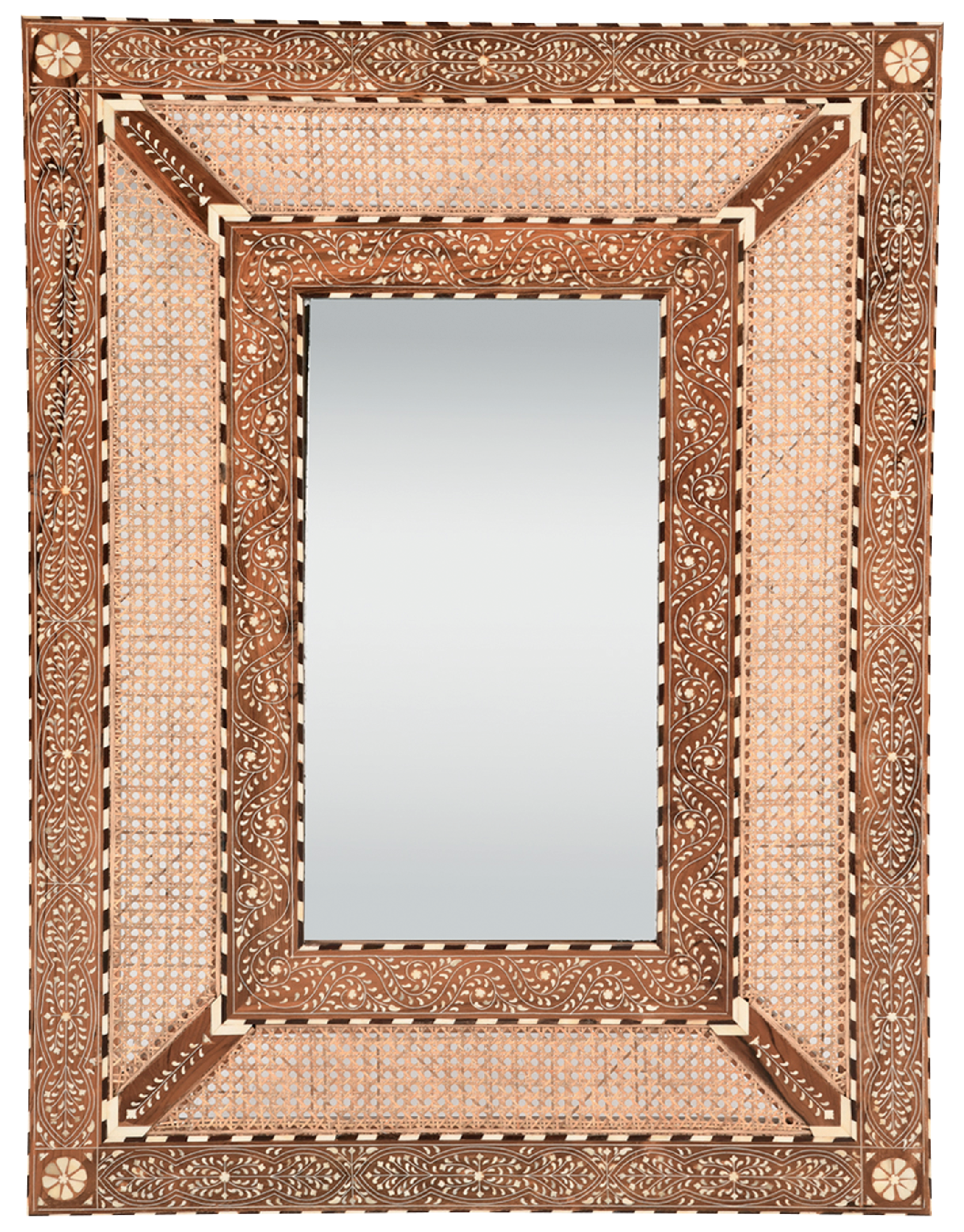 cane and teak outlined mirror