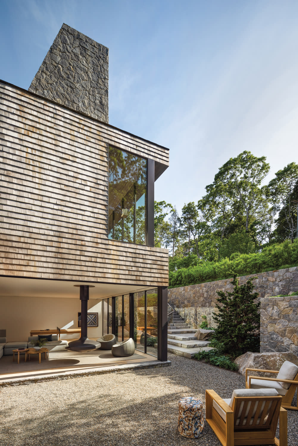 courtyard of a mountain-style cottage in Sag Harbor, New York
