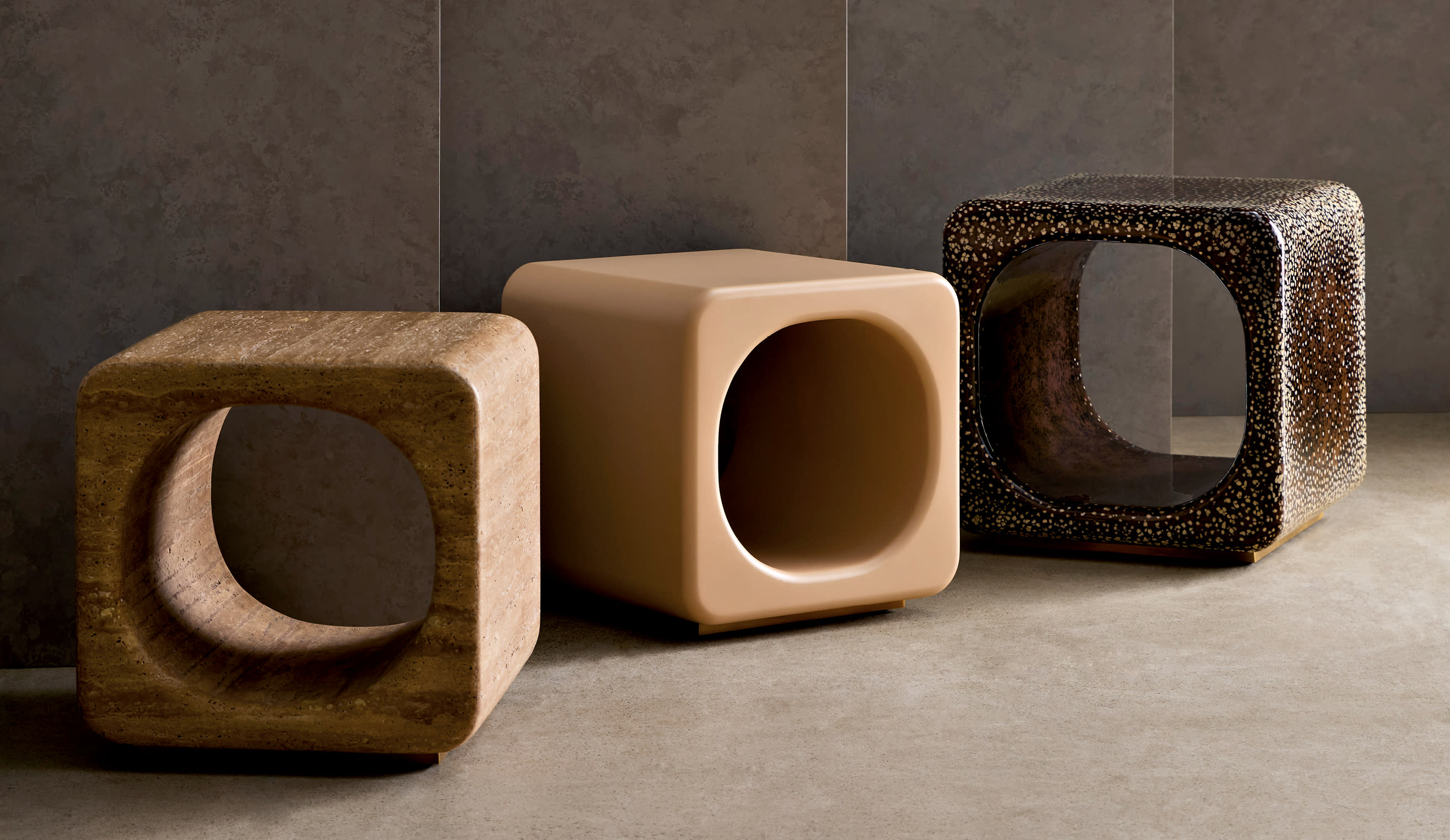 furniture cubes with circular openings in the middle