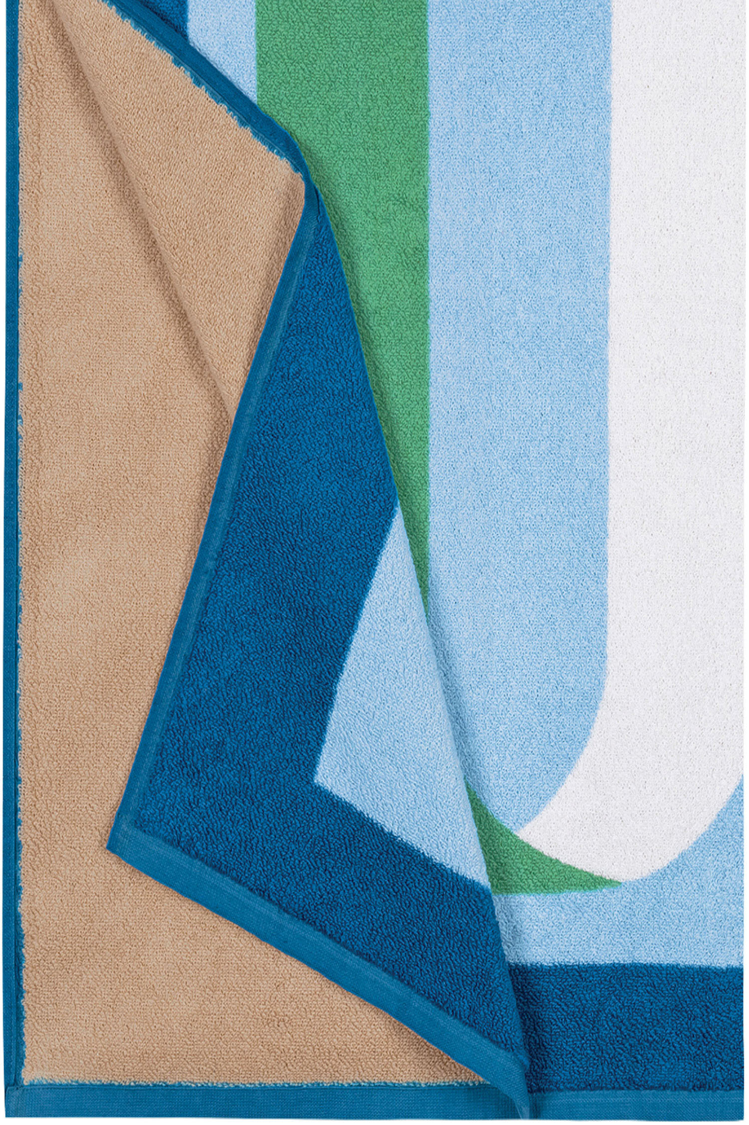 blue, green, white and brown beach towel