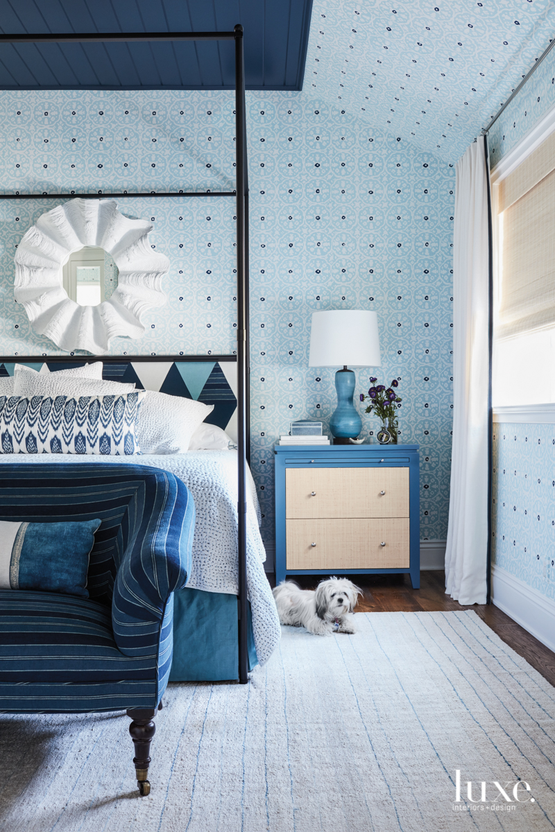 transitional blue bedroom