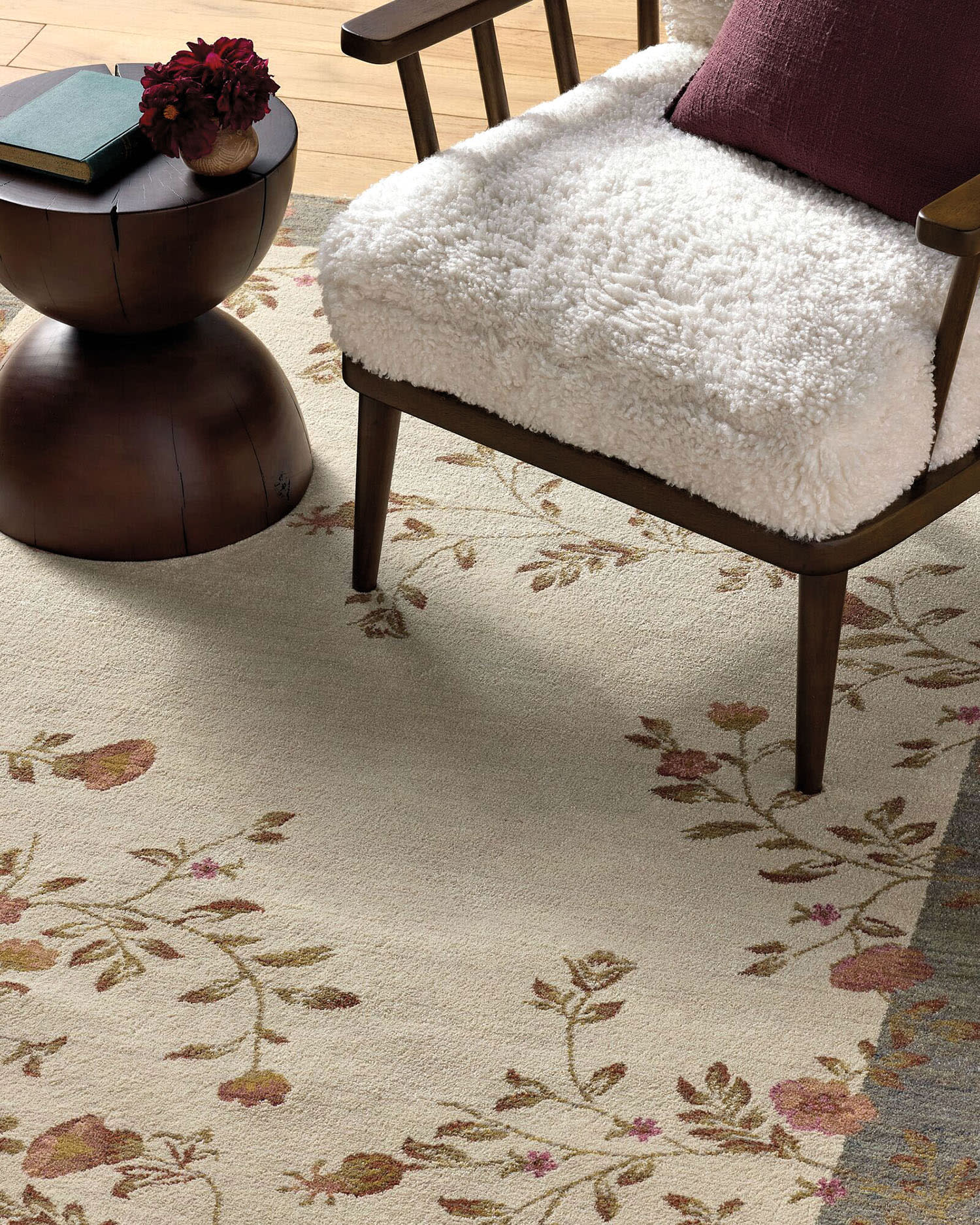 a white vintage-floral rug