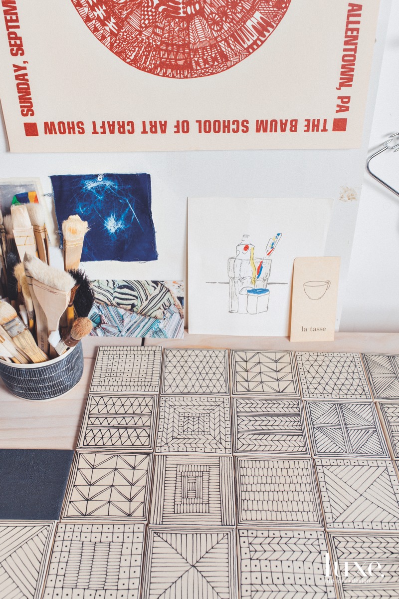 Her studio is also filled with the work of friends, family and artists she admires, including a card by Hilary Harnischfeger, a table by Jose Ambriz and a drawing by her son Sam Sullivan.