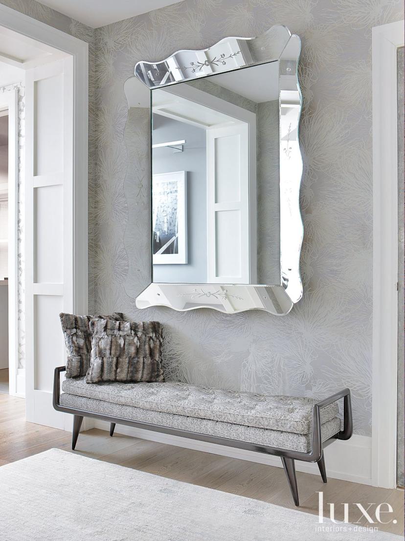 Modern Gray Foyer Statement Mirror | Luxe Interiors + Design