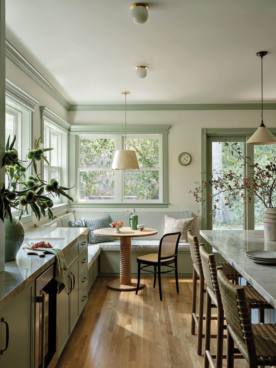 green-accented kitchen