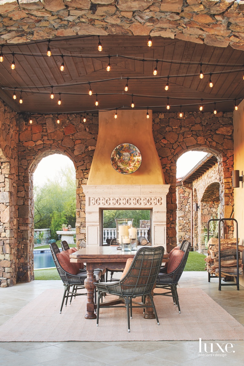 traditional patio outdoor sitting area brown