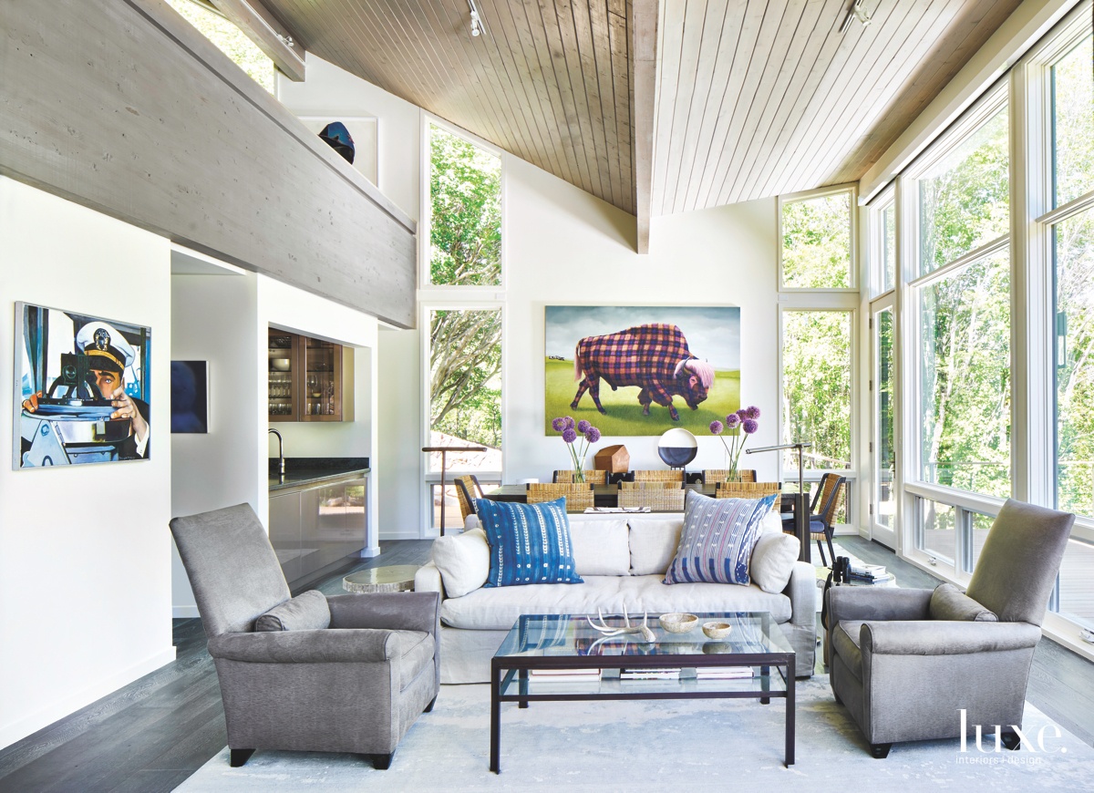 contemporary living room gray with blue accents