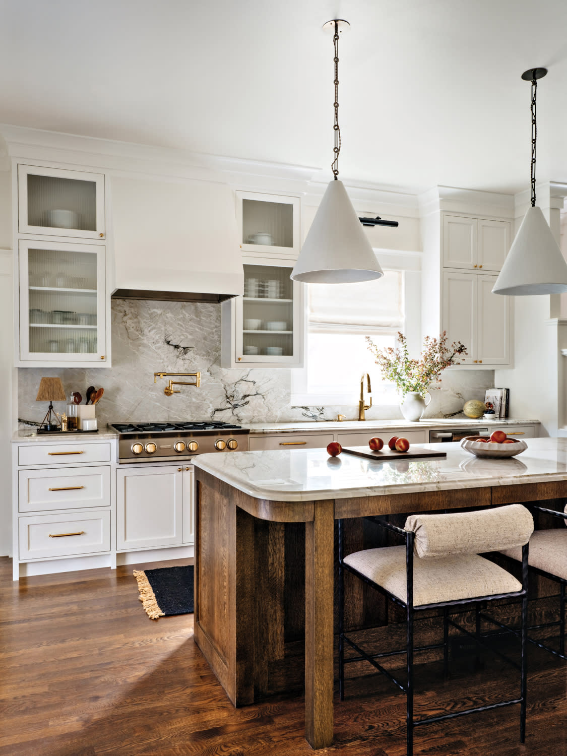 classic white kitchen with brass accents