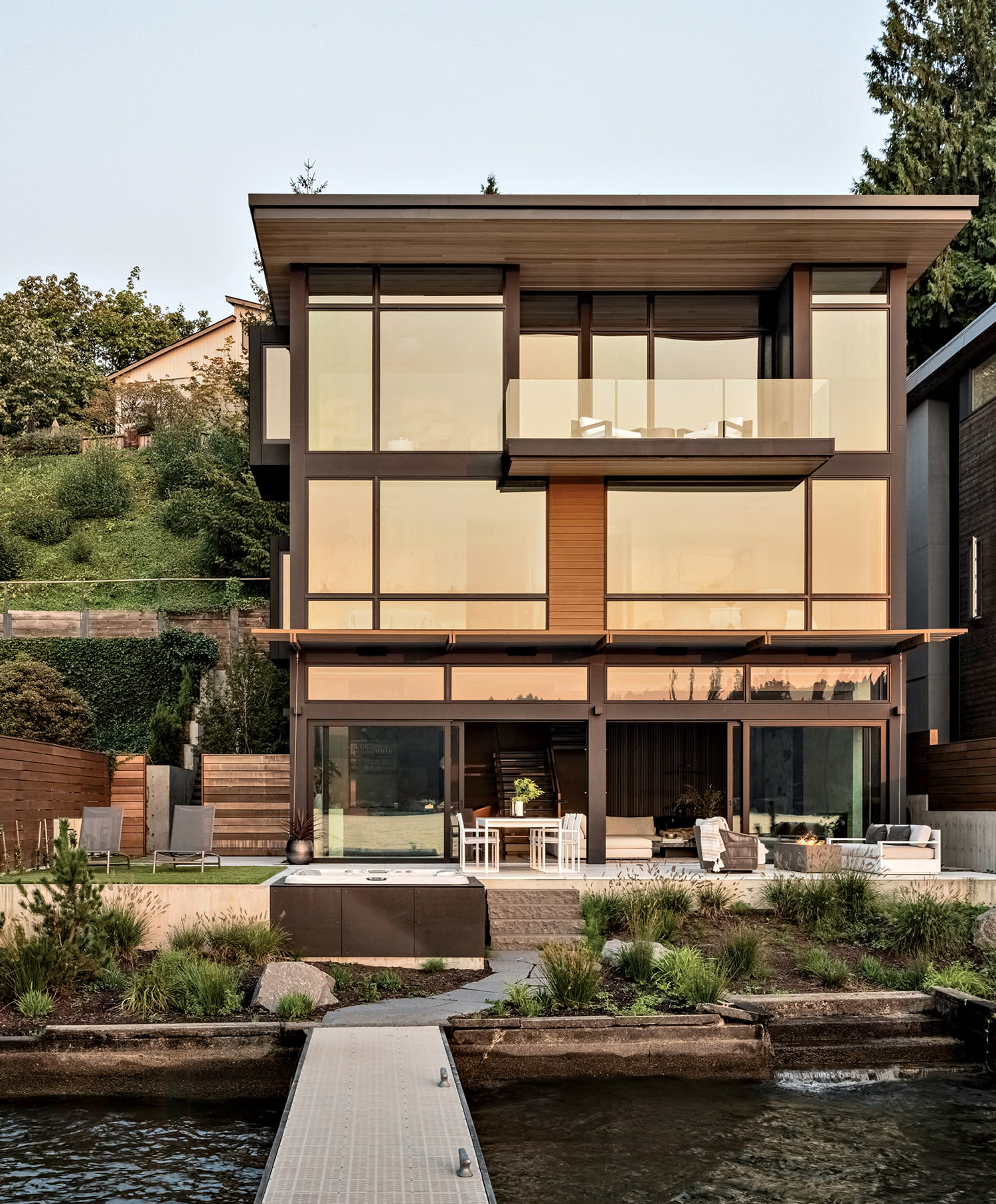 lakeside modern home exterior