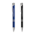 Zwei matte Ebony-Kugelschreiber in Blau und Schwarz mit eingraviertem University of Biology Schriftzug und silbernem Clip