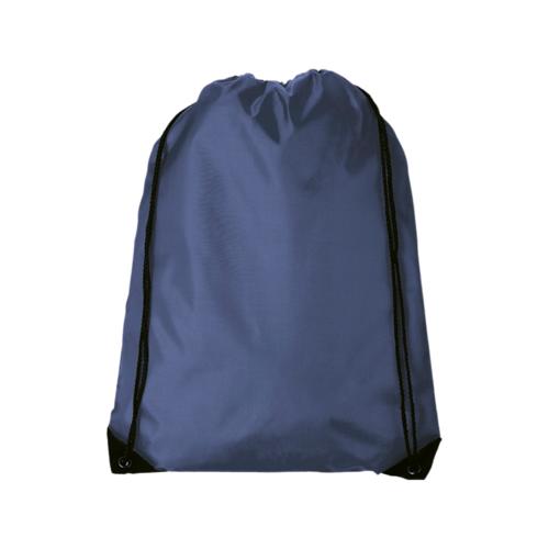 Marineblauwe polyester rugzak met trekkoord en zwarte versterkte hoeken