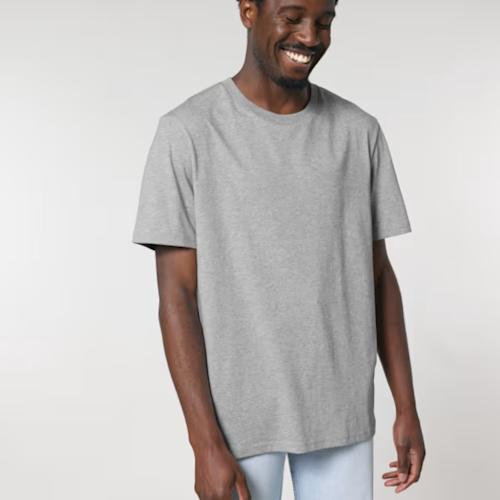 Smiling male model in heather grey Stanley/Stella Creator 2.0 cotton t-shirt, front