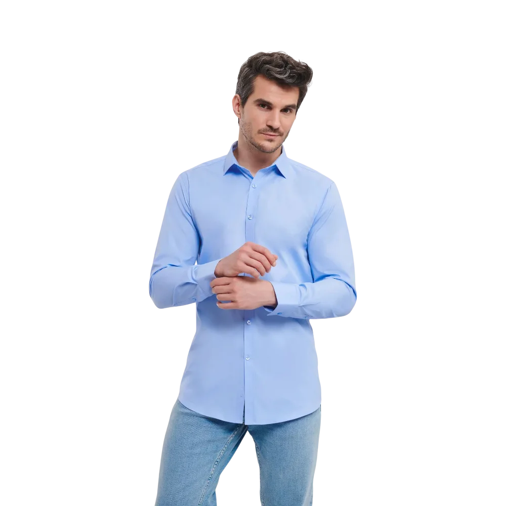 PDP - russellmenlslfittedultimatestretchshirt square #00000000 background