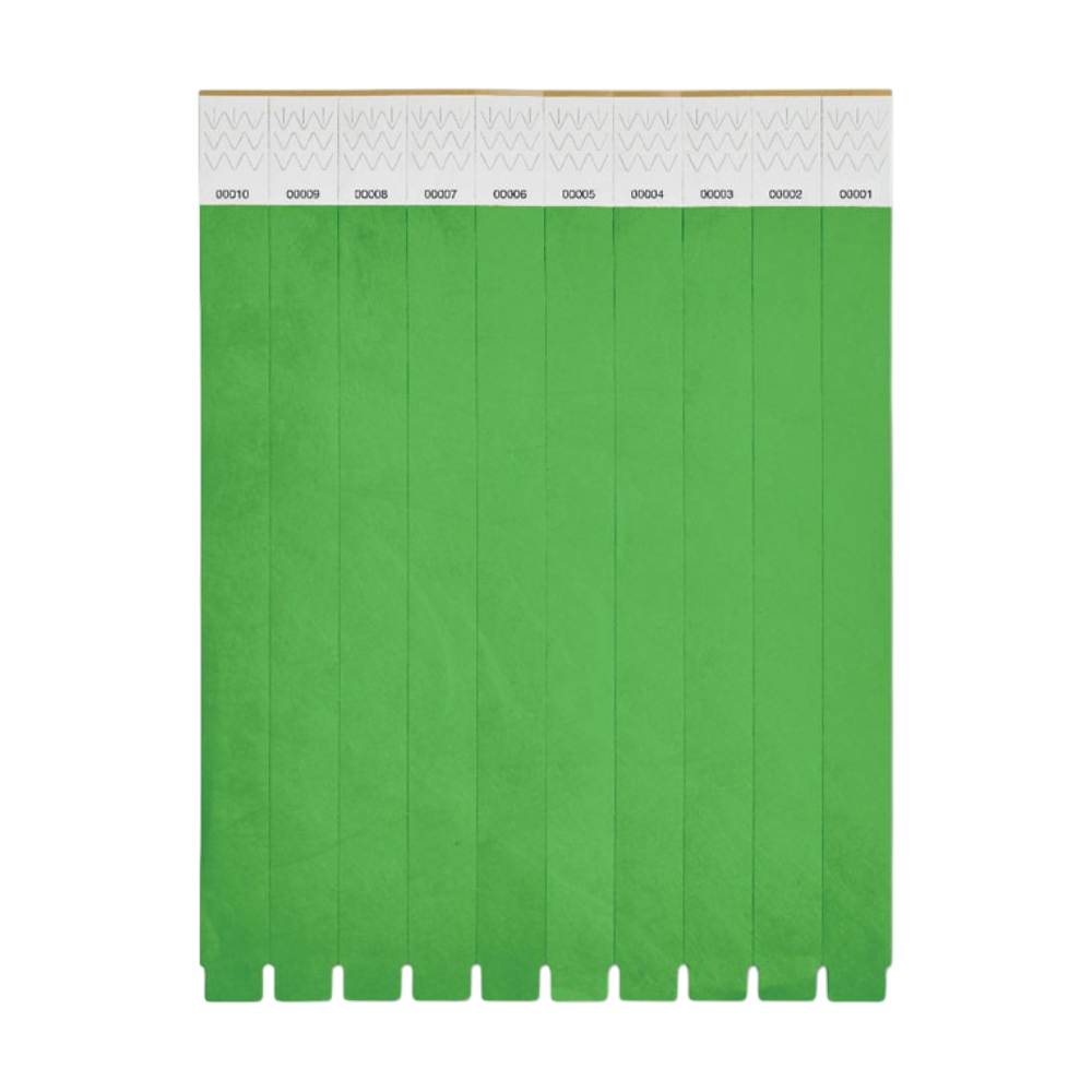 ICON - tyvekonesheetof10wristbands green
