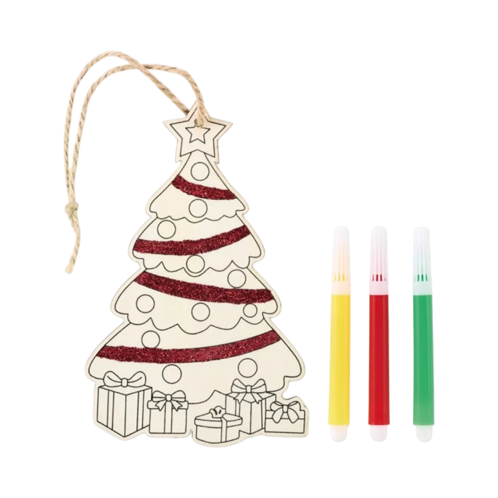 PDP - poplarwoodenchristmastreeornamentwith3colouringmarkersandjutecord square #00000000 background