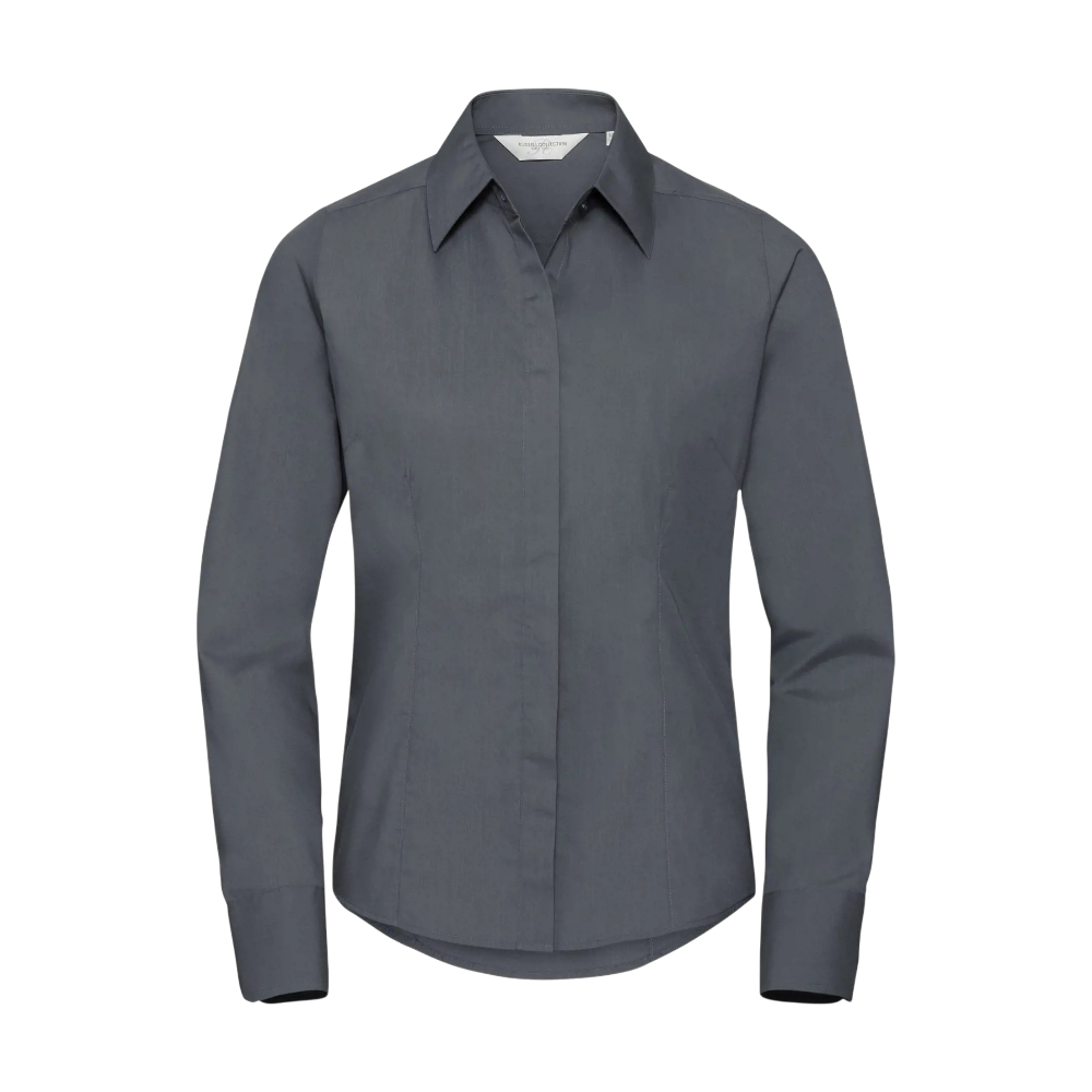 ICON - russellladieslslfittedpolycotpoplinshirt convoy_grey